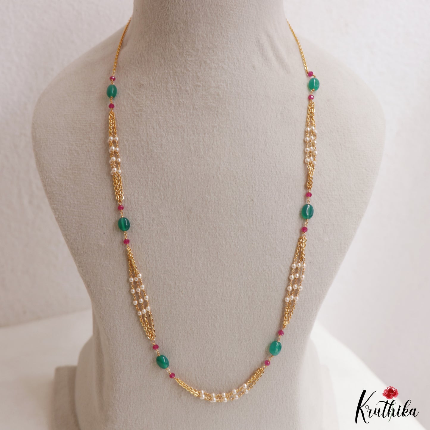 Trendy Gold-Tone Multi Strand Pearl Bead Mala NC3042