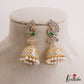 Sparkling Peacock Motifs AD Jhumkas With Pearl Drops E1095 (Available In 3 Colors)