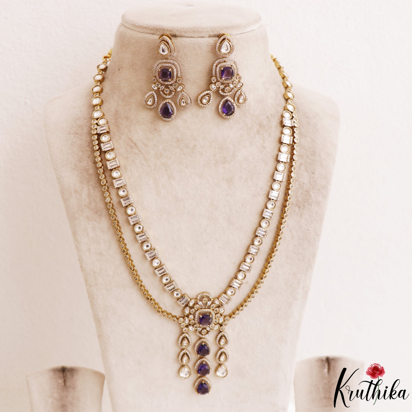 Gorgeous Teardrop Motifs Polki CZ Victorian Haaram LH2175 (Available In 4 Colors)