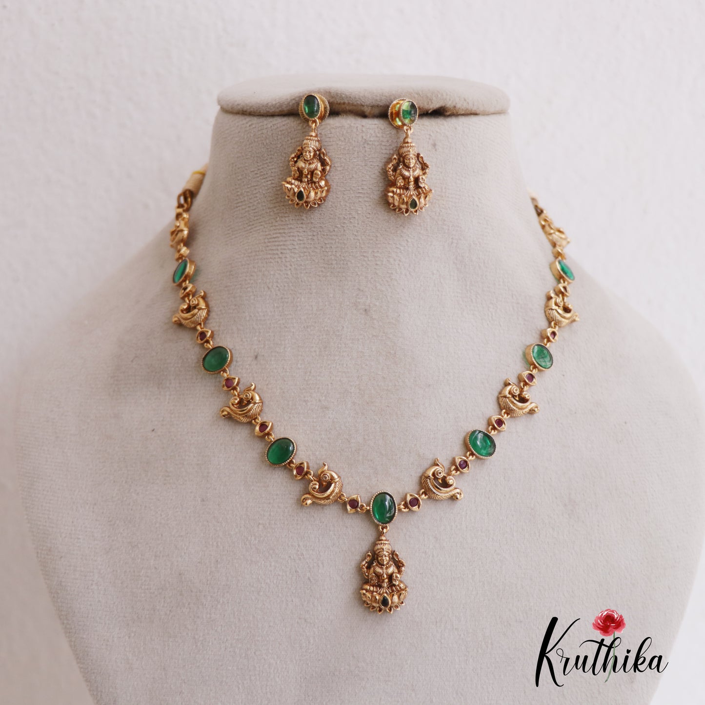 Simple Antique Lakshmi Peacock Motifs Necklace NC2675 (Available In 2 Colors)