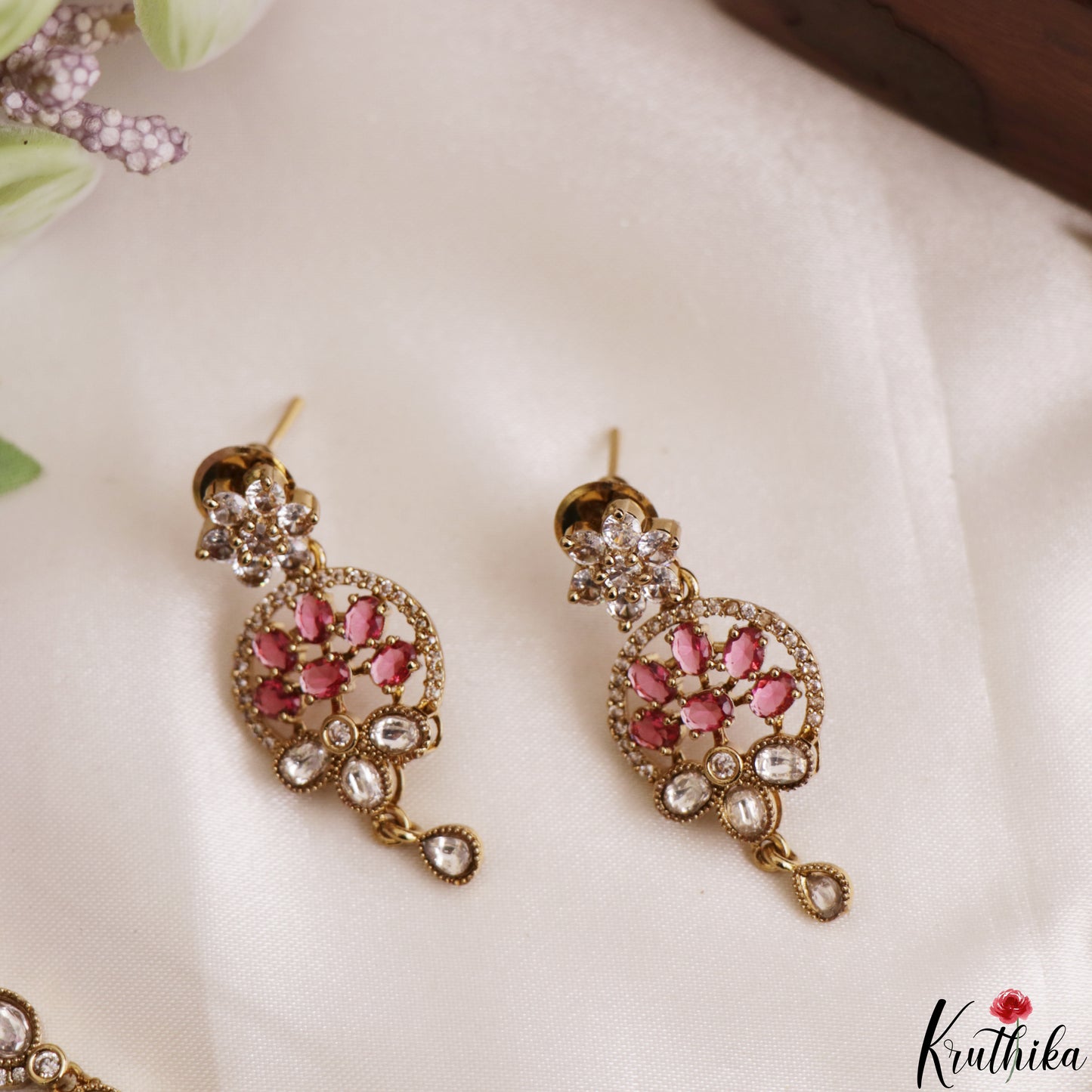 Classic Floral Motifs Polki CZ Victorian Necklace NC3190 (Available In 4 Colors)
