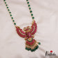 Premium Reversible Gandaberunda Jadau Pendant Haaram With Green Beads Drops LH2058