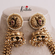 Premium Peacock Jhumkas with cluster Golden Maatilu (earchains) E521