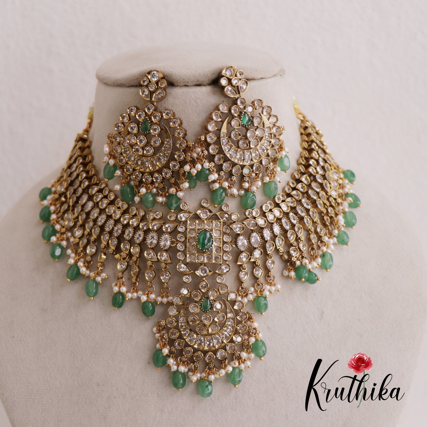 Stunning CZ Teardrop Choker With Pearl And Bead Drops NC2602 (Available In 2 Colors)