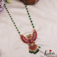 Premium Reversible Gandaberunda Jadau Pendant Haaram With Green Beads Drops LH2058