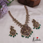 Elegant Antique Victorian Finish Lakshmi Narayana Necklace with Green Beads Drops NC2369