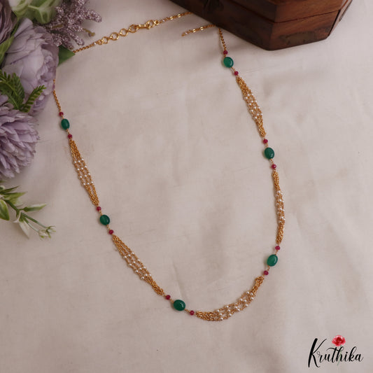 Trendy Gold-Tone Multi Strand Pearl Bead Mala NC3042
