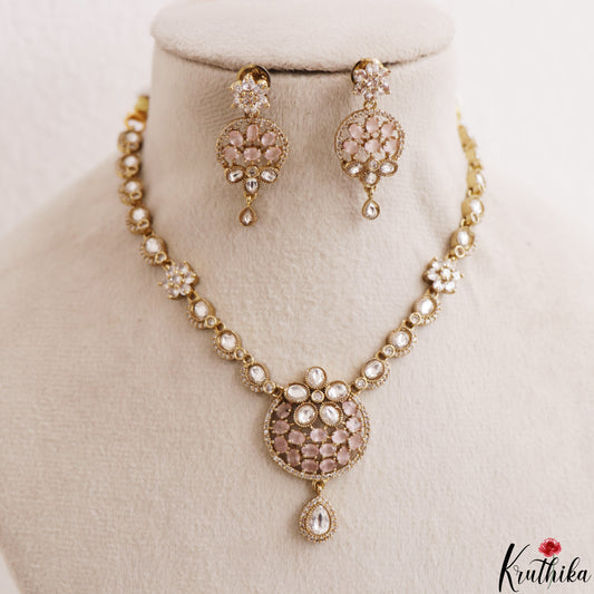 Classic Floral Motifs Polki CZ Victorian Necklace NC3190 (Available In 4 Colors)