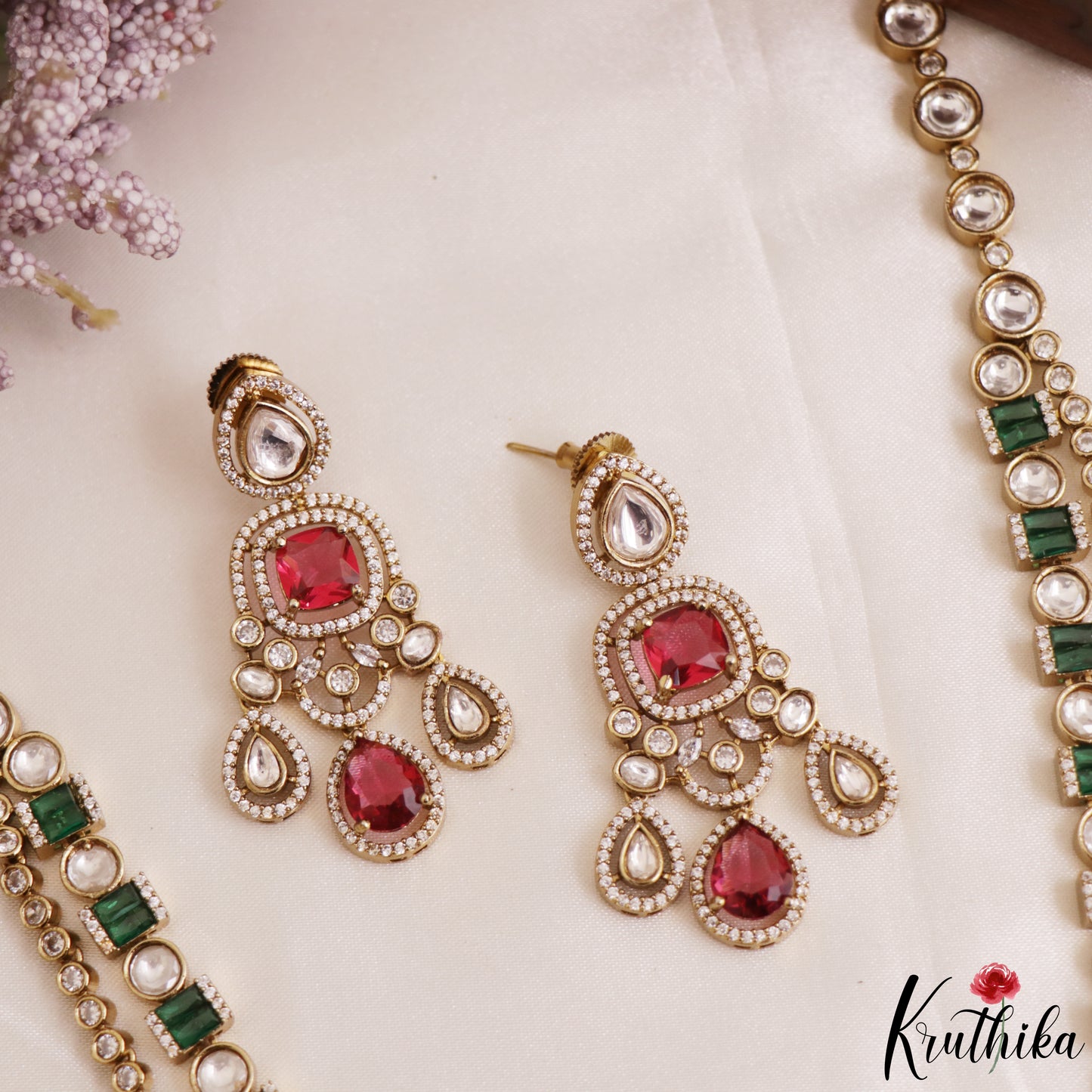Gorgeous Teardrop Motifs Polki CZ Victorian Haaram LH2175 (Available In 4 Colors)