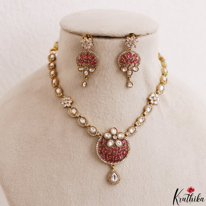 Classic Floral Motifs Polki CZ Victorian Necklace NC3190 (Available In 4 Colors)