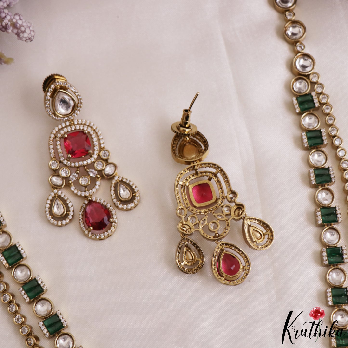 Gorgeous Teardrop Motifs Polki CZ Victorian Haaram LH2175 (Available In 4 Colors)