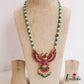 Premium Reversible Gandaberunda Jadau Pendant Haaram With Green Beads Drops LH2058