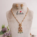 Elegant Temple Lakshmi Jadau Necklace with Pastel Green Beads NC2075