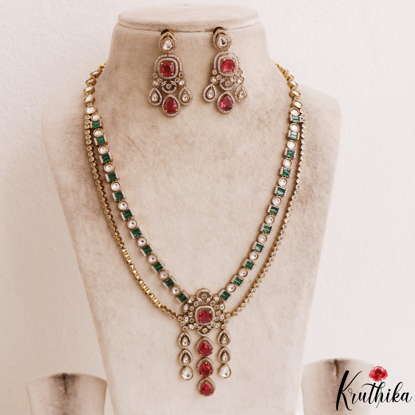 Gorgeous Teardrop Motifs Polki CZ Victorian Haaram LH2175 (Available In 4 Colors)