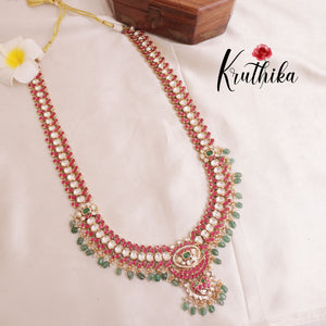 Royal Jadau Moissanite Stones Semi Bridal Set BS033- Long Haaram,Necklace,Earrings & Maang Tikka