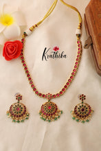 Pretty Kempu necklace with Green Stone & Green Beads NC1303