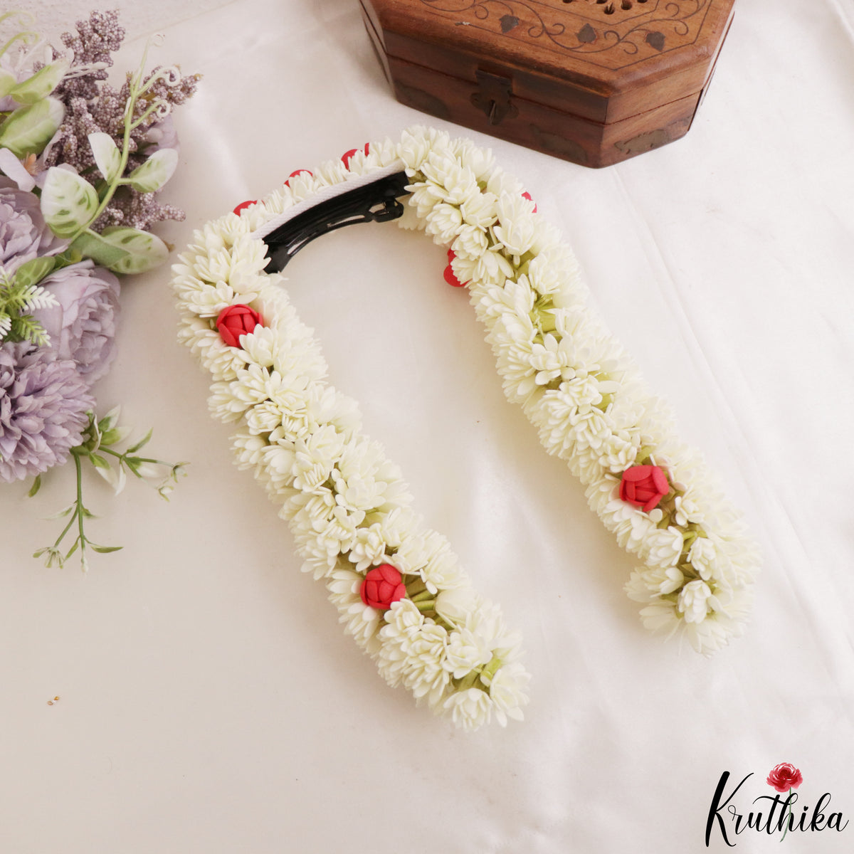 Artificial & reusable Two strands flowers string gajra with attached clip G28