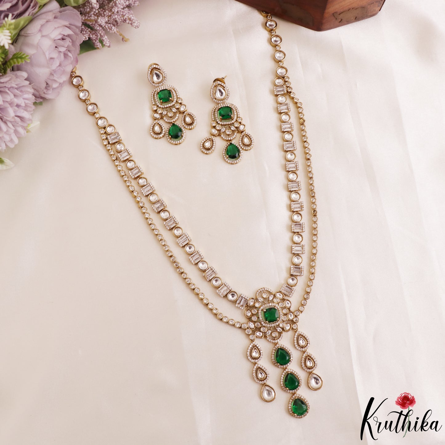 Gorgeous Teardrop Motifs Polki CZ Victorian Haaram LH2175 (Available In 4 Colors)