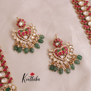 Royal Jadau Moissanite Stones Semi Bridal Set BS033- Long Haaram,Necklace,Earrings & Maang Tikka
