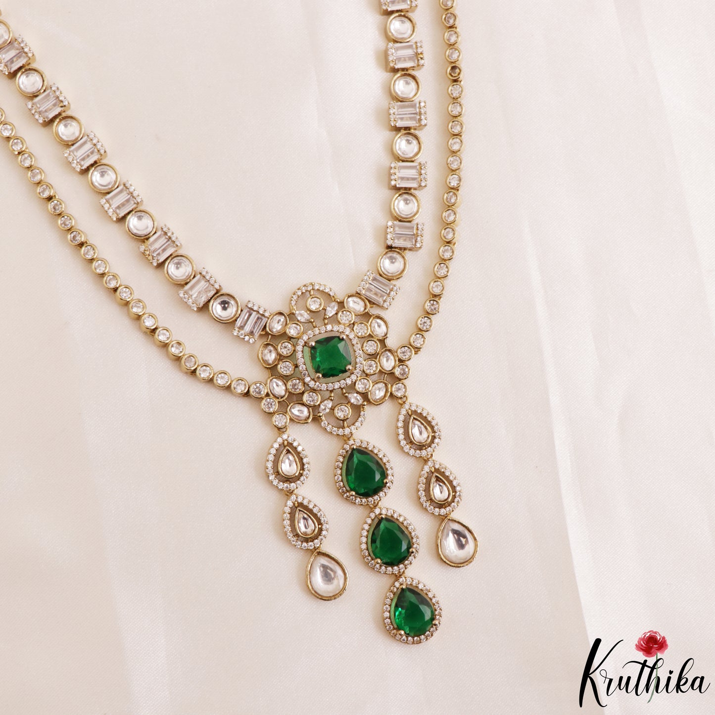 Gorgeous Teardrop Motifs Polki CZ Victorian Haaram LH2175 (Available In 4 Colors)