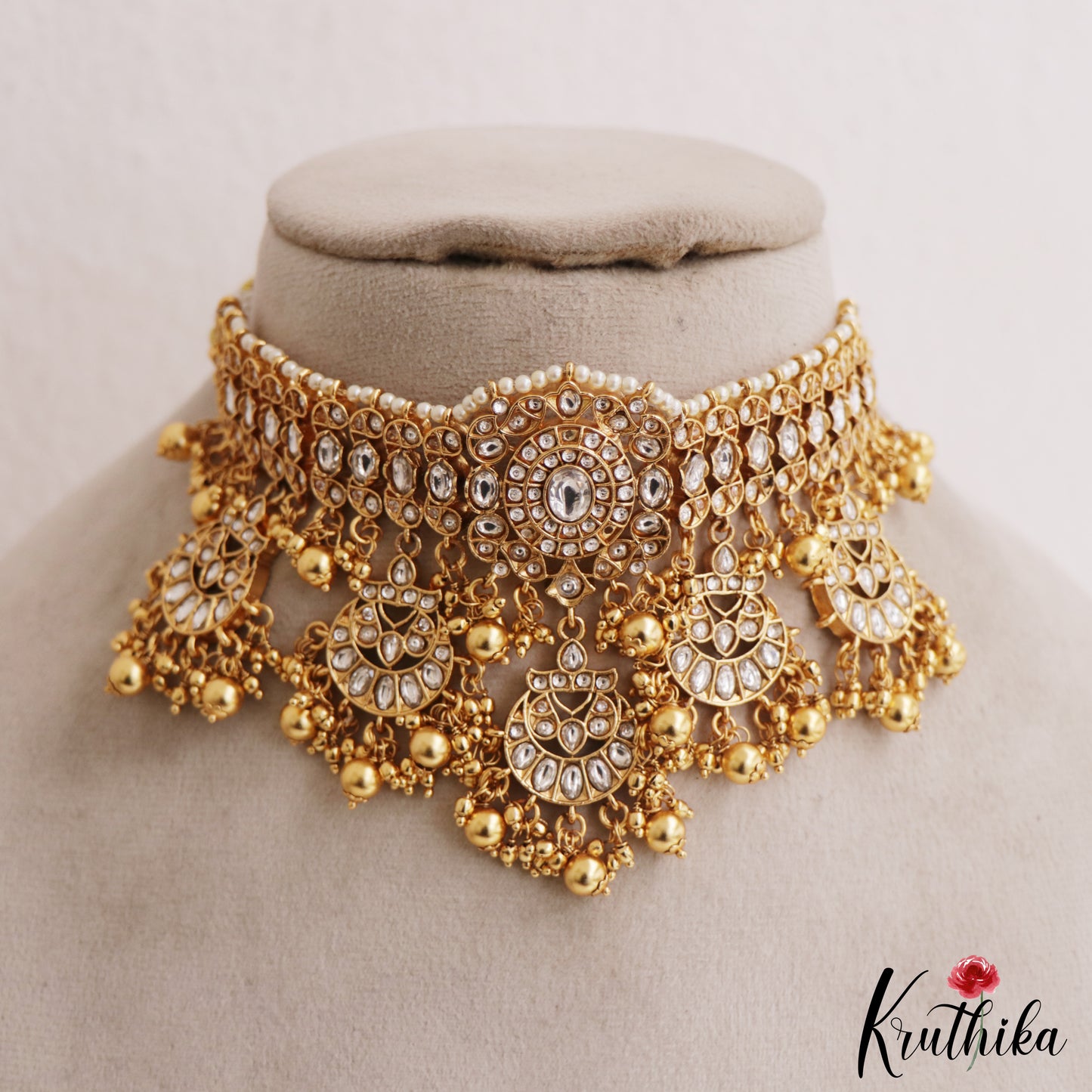 Gorgeous Teardrop Gold-Tone AD Choker With Bead Drops NC2953