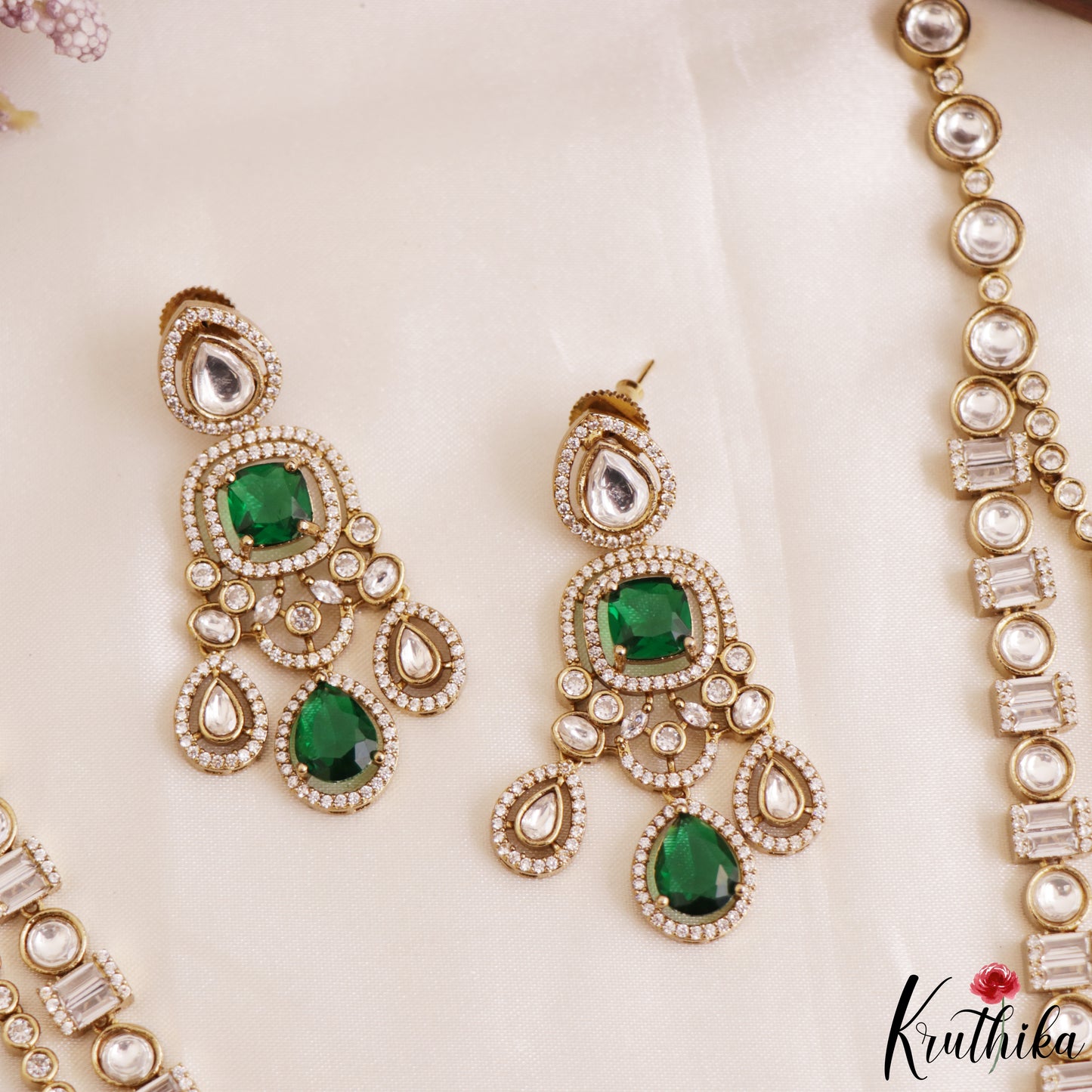 Gorgeous Teardrop Motifs Polki CZ Victorian Haaram LH2175 (Available In 4 Colors)