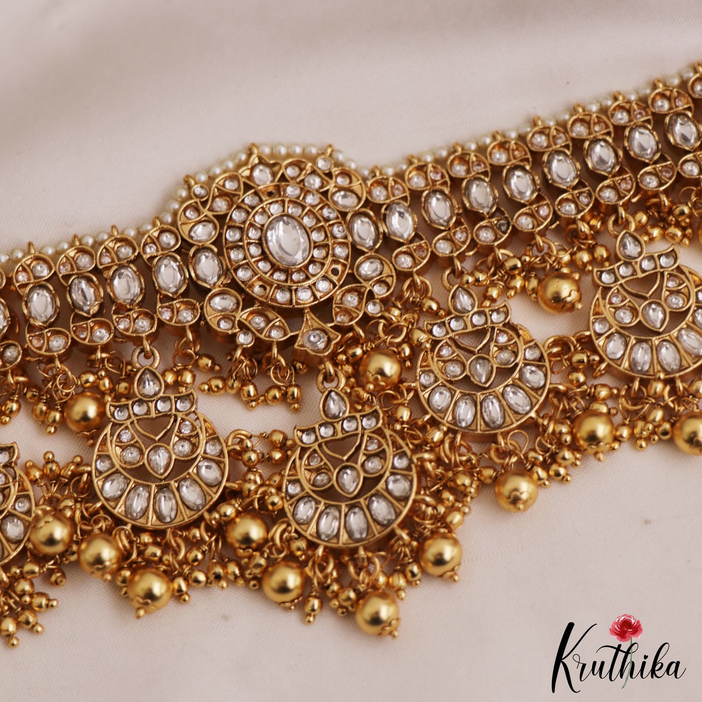 Gorgeous Teardrop Gold-Tone AD Choker With Bead Drops NC2953