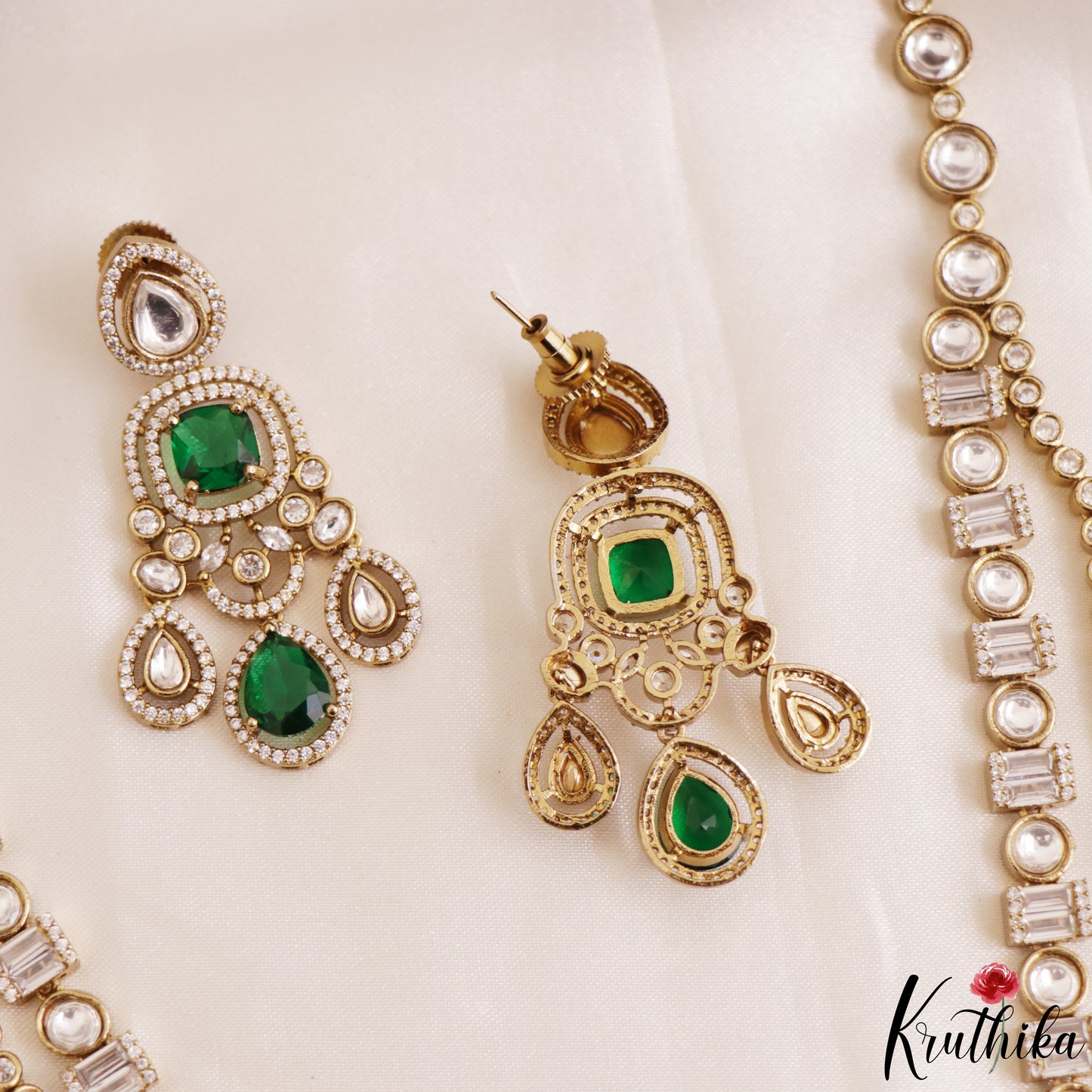 Gorgeous Teardrop Motifs Polki CZ Victorian Haaram LH2175 (Available In 4 Colors)