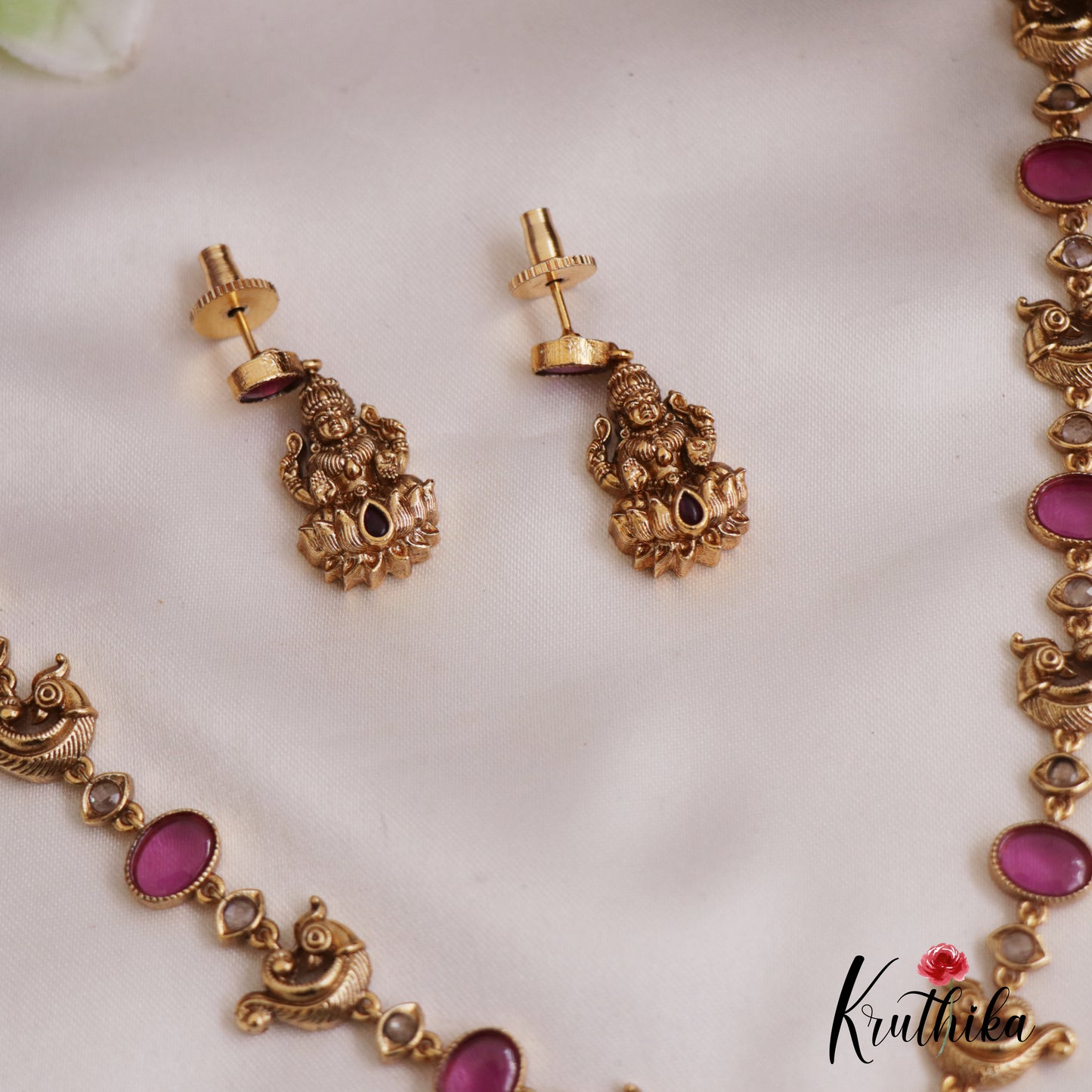 Simple Antique Lakshmi Peacock Motifs Necklace NC2675 (Available In 2 Colors)