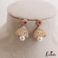 Pretty Teardrop Motifs AD Jhumkas With Pearl Drop E1097 (Available In 3 Colors)