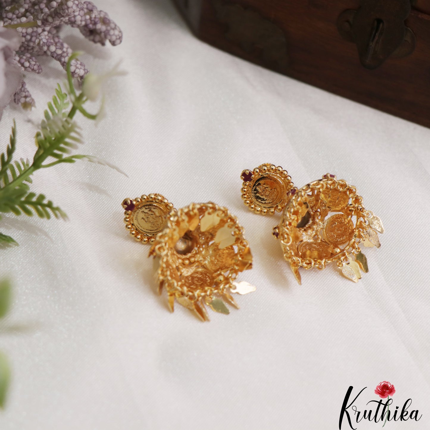Classic Antique Lakshmi Kasu Jhumkas E1179