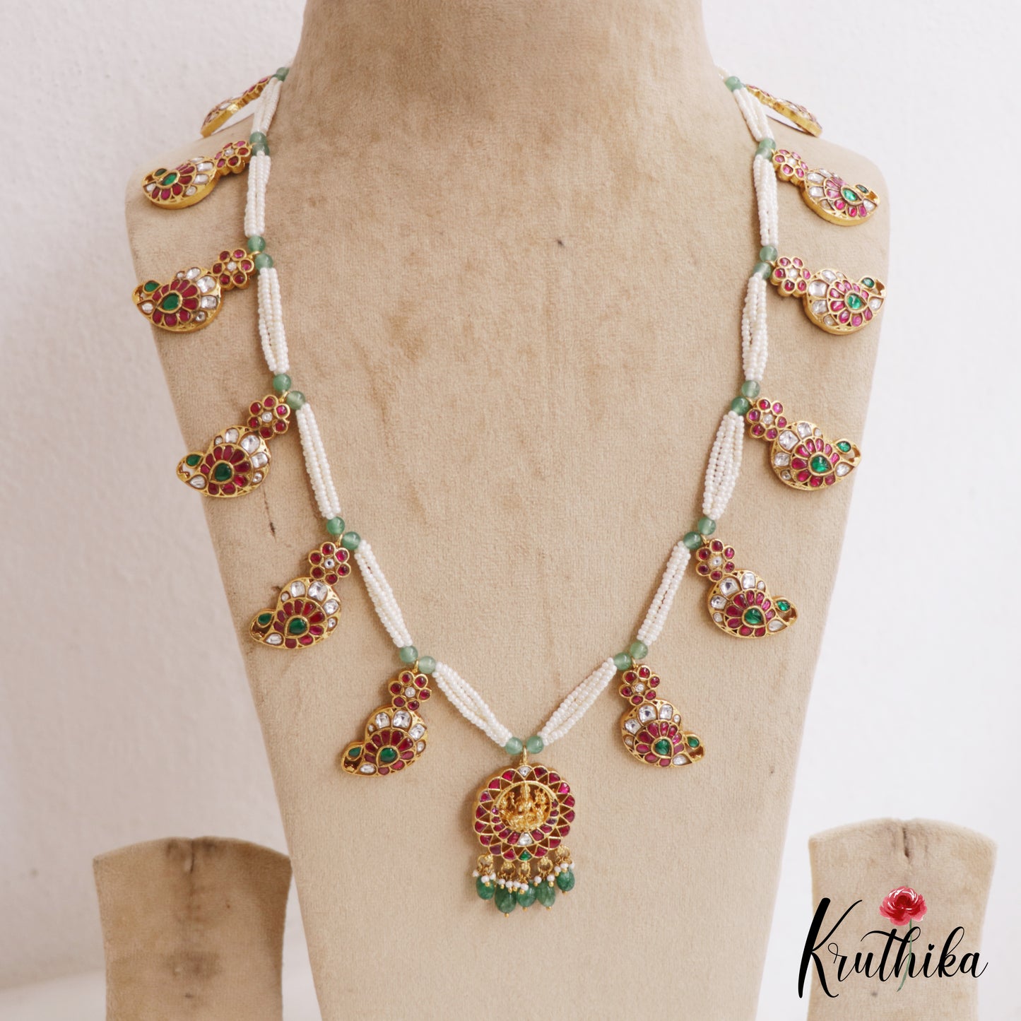 Premium Antique Lakshmi Mango Motifs Multi Strand Pearl Chain Jadau Haaram LH2061