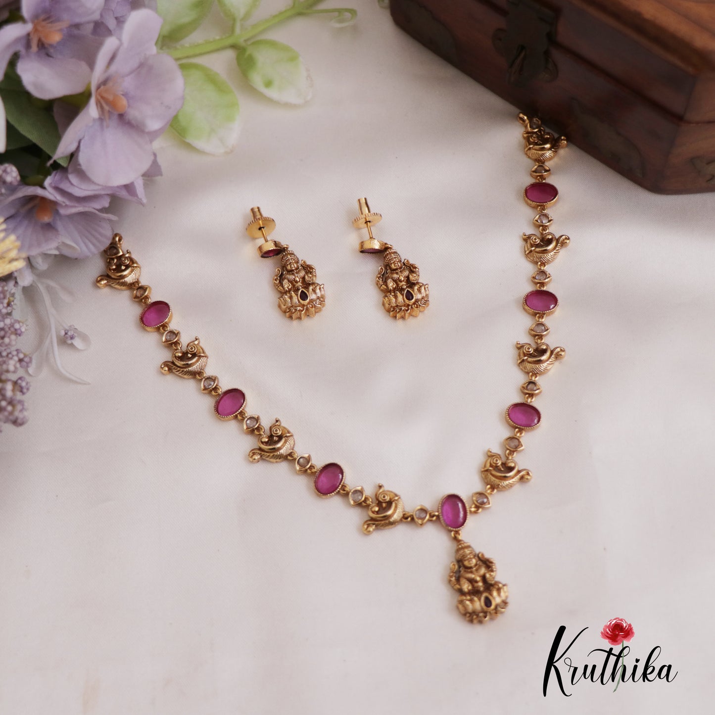 Simple Antique Lakshmi Peacock Motifs Necklace NC2675 (Available In 2 Colors)