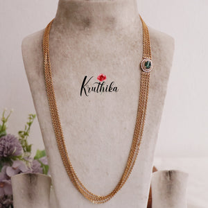Trendy Vintage Four Layer Chandra Emerald Haaram with Side AD Pendant LH1903