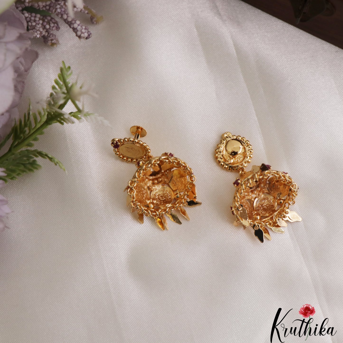 Classic Antique Lakshmi Kasu Jhumkas E1179