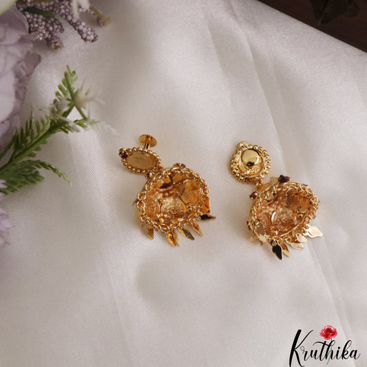 Classic Antique Lakshmi Kasu Jhumkas E1179