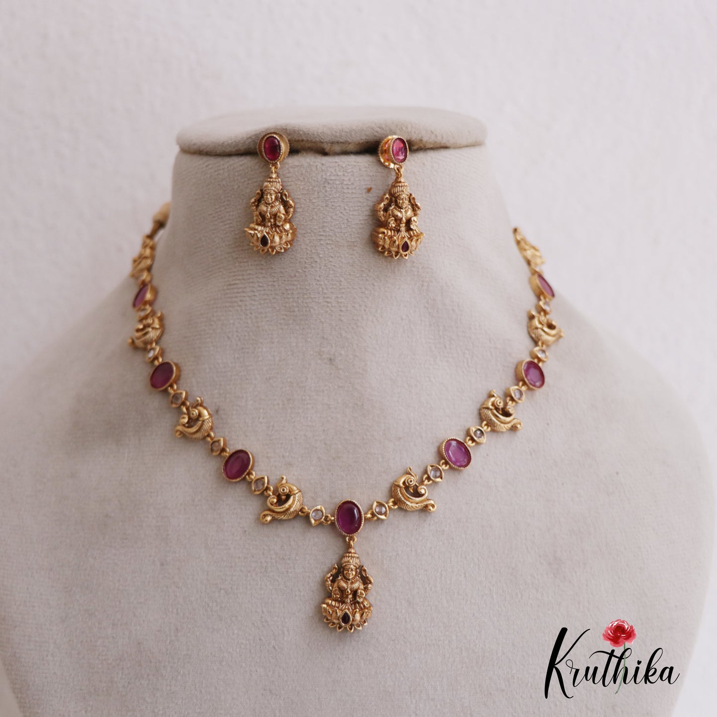 Simple Antique Lakshmi Peacock Motifs Necklace NC2675 (Available In 2 Colors)