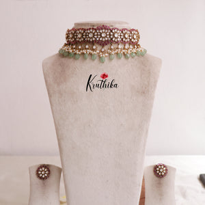 Royal Kempu Kundan Chocker with pastel green beads NC1923