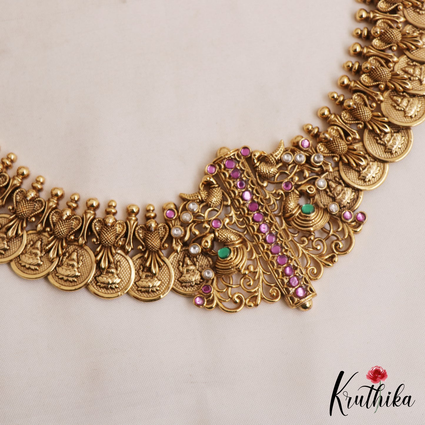 Premium Antique Peacock Motifs Lakshmi Kasu Haaram LH2121