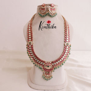 Royal Jadau Moissanite Stones Semi Bridal Set BS033- Long Haaram,Necklace,Earrings & Maang Tikka