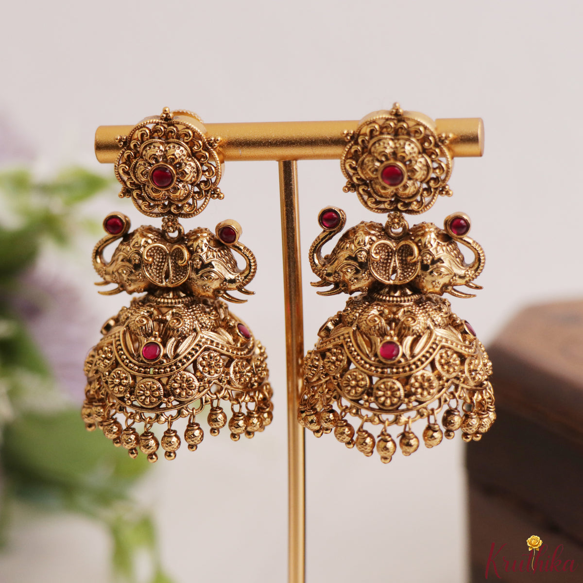 Premium Nagas Elephant Jadau Jhumkas with golden beads E1244
