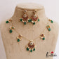 Beautiful Floral Motifs Chandbali Jadau Invisible Chain With Green Bead Drops NC2788