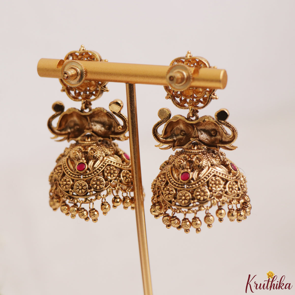 Premium Nagas Elephant Jadau Jhumkas with golden beads E1244