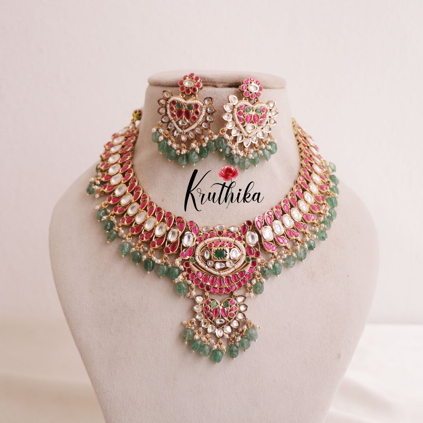 Royal Jadau Moissanite Stones Semi Bridal Set BS033- Long Haaram,Necklace,Earrings & Maang Tikka