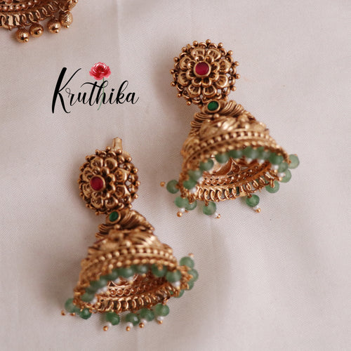 Beautiful Flower Design Jadau Jhumkas (Available in 2 Colours) E505