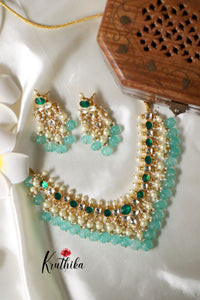 Ahemdabadi Jadau Kudan Necklace-Green Stone NC1266