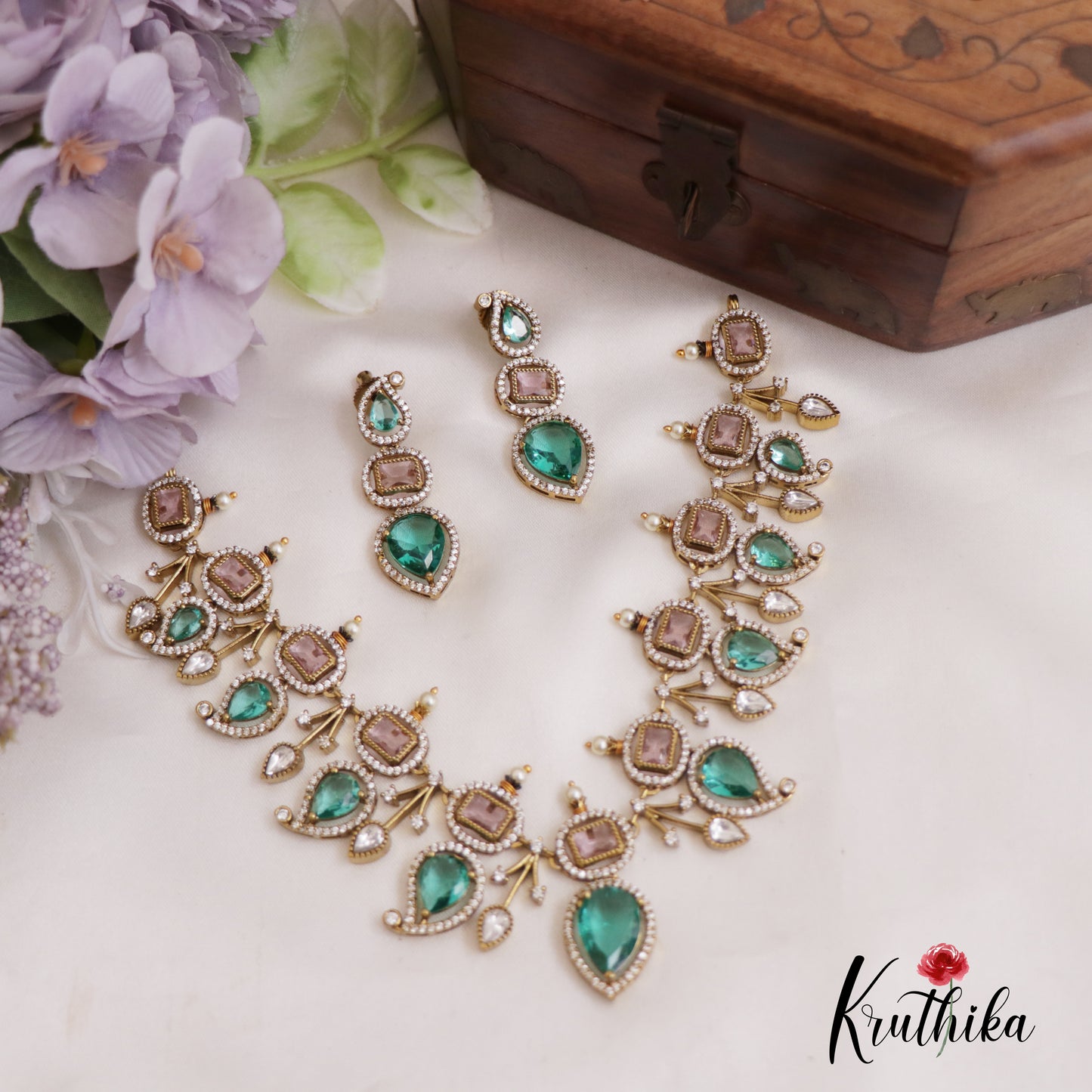 Stunning AD Mango Motifs Victorian Moissanaite Necklace NC2673