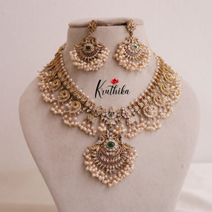 Elegant Peacock Guttaposalu Necklace with Pearl Drops NC1944