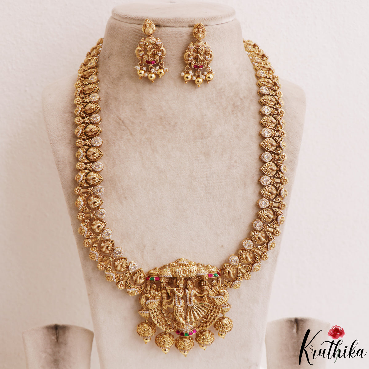 Premium Antique Radha Krishna Motifs Choker With Bead Drops LH2176 (Available In 2 Colors)