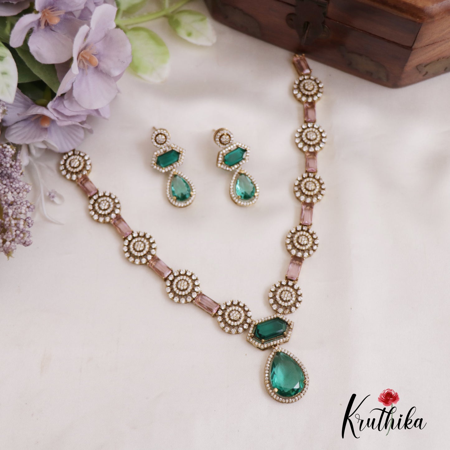Trendy AD Floral Motifs Victorian Necklace NC2672
